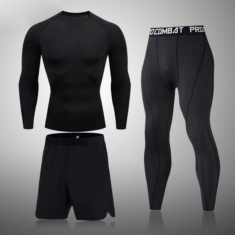 Thermal Man Underwear Set Soild Color Compression T Shirt Leggings Yoga Sets Fitness Sports Suits Men Clothing Gym Running Kit