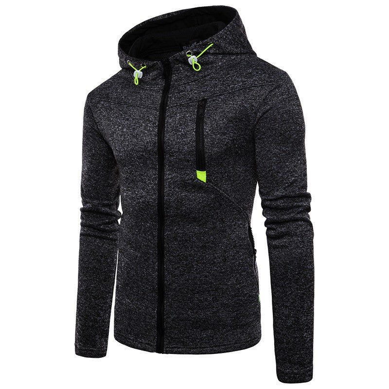 Men's Hoodie with Side Zipper Pockets Thin Wool Solid Color Casual Outdoor Hooded Tracksuit Long Sleeves Slim Hooded Jacket