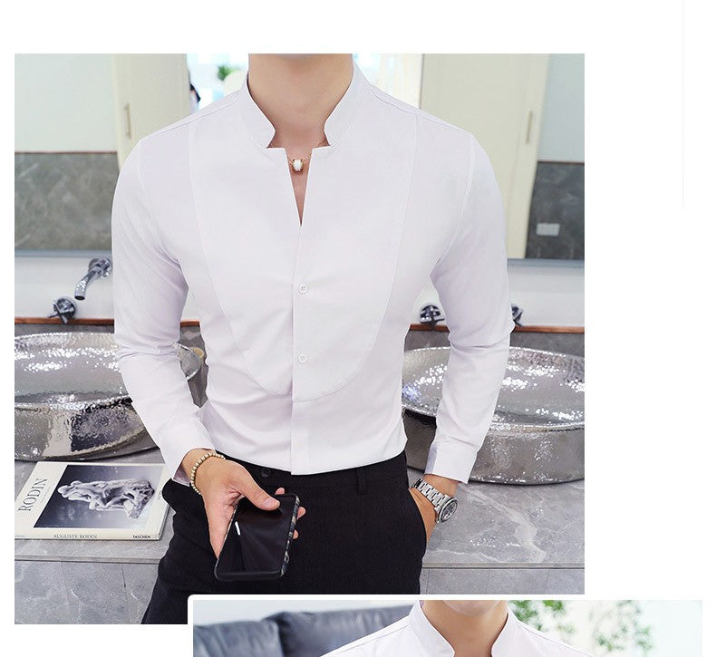 Mens Long Sleeve Shirt Autumn High Quality Stand Collar Casual Slim Solid Color Shirt Oversized Size 5XL Fashion Men Clothing