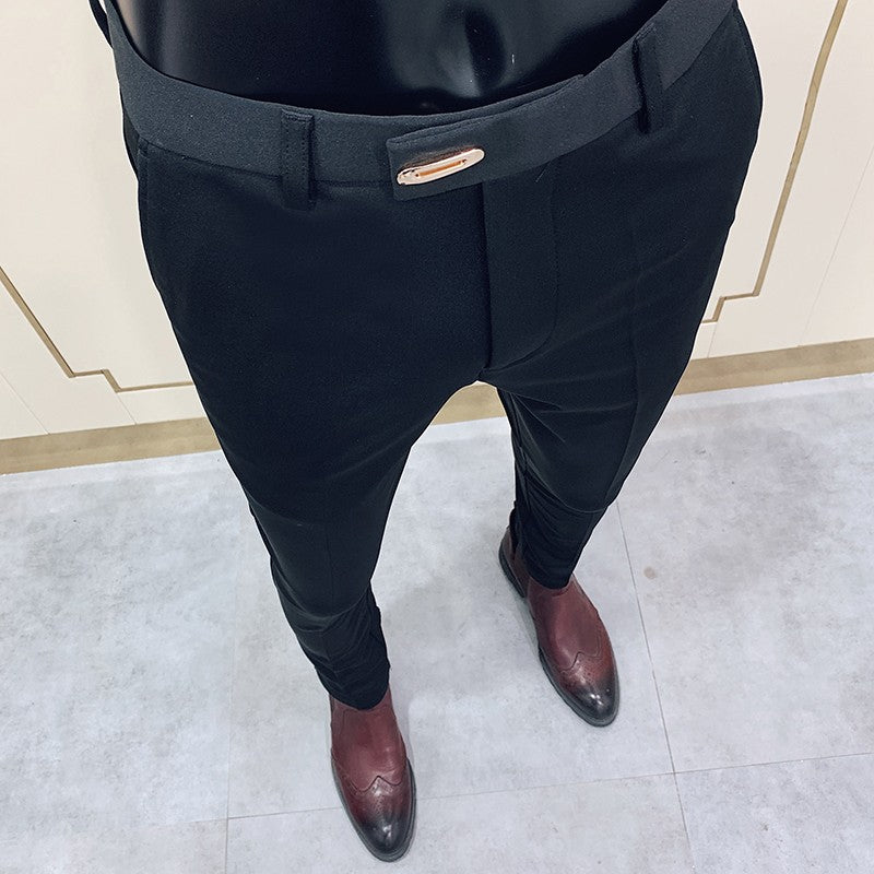 Spring 2025 Men Pants Korean Slim Fit Men Casual Ankle Length Pants Streetwear Men High Quality Black Gray Khaki Dress Suit Pant