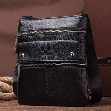 HUMERPAUL Genuine Leather Men's Crossbody Bags Large Capacity Shoulder Sling Bag Multifunction Short Travel Messenger Pack