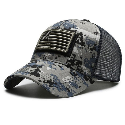 Adesivo de Camuflagem da Bandeira Americana Boné de Beisebol Bordado Boné de Rede Masculino Boné de Velcro para Exterior