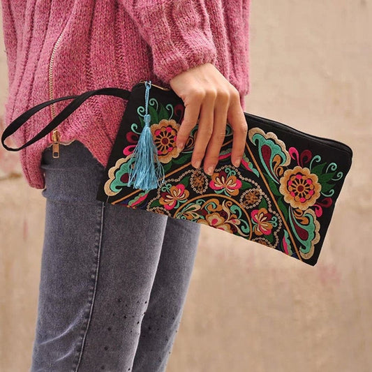 Ethnic Embroidered Small Flap Women Handbag Coin Purse Lady Clutch Butterfly Flower Bags