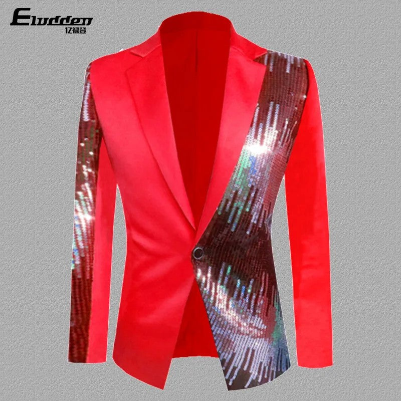 HOO 2025 Men's Color Matching Casual blazer Fashion Host Performance Sequined Dress