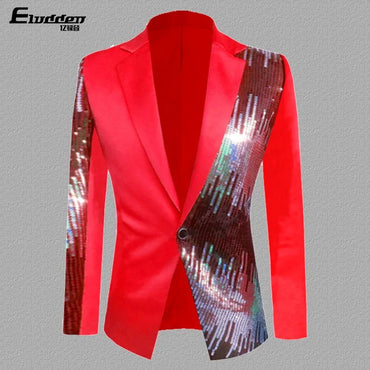 HOO 2025 Men's Color Matching Casual blazer Fashion Host Performance Sequined Dress