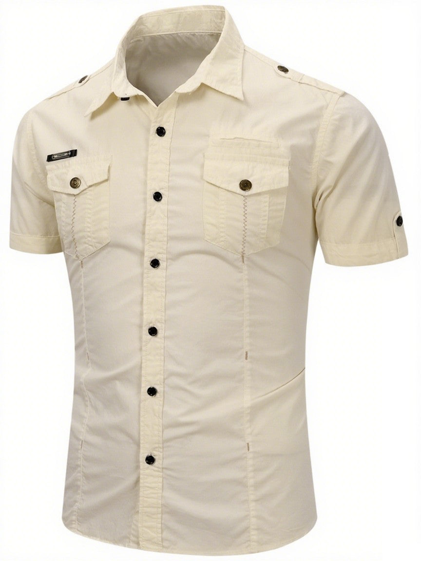 New Fashion 2025 Men's Casual 100% Cotton Military Tactical Shirt Summer Short Sleeve Solid Color Cargo Work Shirts with Pocket