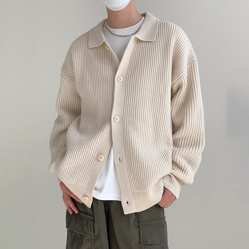 Autumn Winter Men's Knitwear Cardigan Sweater Male Solid Color Turn-Down Collar Sweater Coats Y2K Hip-Hop Streetwear Cardigan