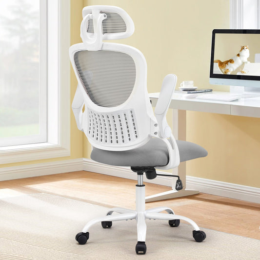 Cadeira de Escritório Ergonômica de Malha JHK com Braços Articulados, Apoio de Cabeça Ajustável e Suporte Lombar Confortável para Escritório Doméstico