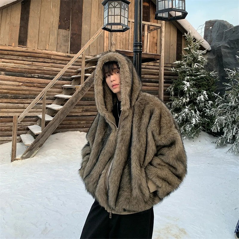 Pi Shuai Coat 2024 Winter Autumn/Winter New Men New Style Fox Imitation Fur Coat Leather Fashion Loose Thick Warm Coat Commuter