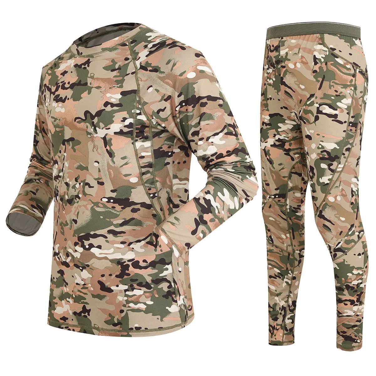 Men's Winter Thermal Fleece Tracksuit for Outdoor Training Quick Dry Camouflage Tactical Uniforms Slim Fit Running Underwear Set