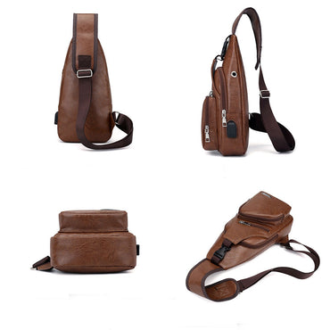 New casual men's shoulder bag, outdoor sports large capacity chest bag, men's multifunctional PU business crossbody bag