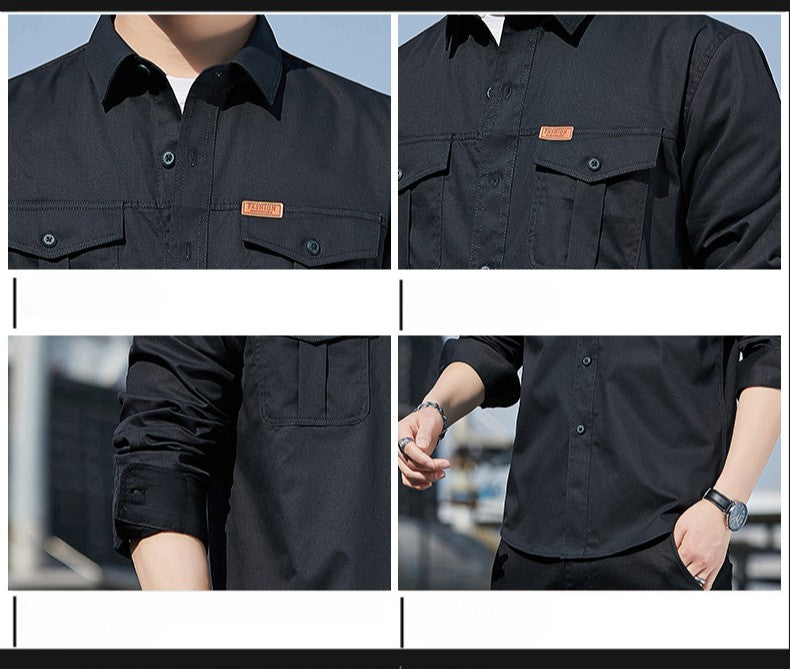 100% Cotton New Cargo Shirt for Men Long Sleeve 2 Pocket Shirts Outdoor Casual Blouses High Quality Clothing Overshirt