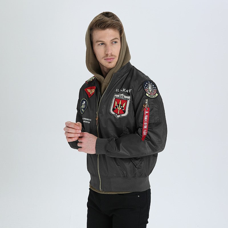 High Quality Military Fashion Casual Boy Youth Lightweight Top Gun Patch Embriodey Streetwear Ma1 Satin Flight Bomber Jacket Men