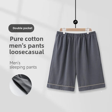 Summer Men's Loose Fit Short Pants Thin Cotton Sporty Comfortable Five-Point Home Leisure Pants Outerwear Big Size Sleepwear