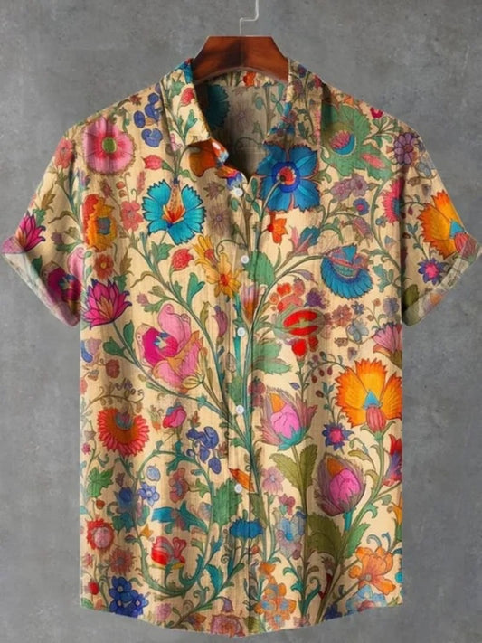Men's Hawaiian shirt, men's 3D printed short sleeved shirt, beach vacation linen