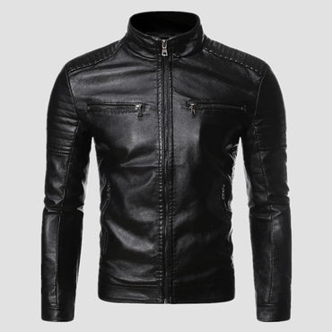 Men's Jacket Solid Colors Leather Jackets Male Stand Collar Motor Slim Multi Pockets Jackets Male Vintage Classic Leather Jacket