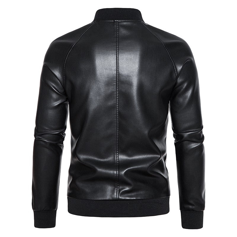 2024 Leather Men's New Trend Fashion Spring And Autumn Stand Collar Comfortable Slim Leather Jacket Handsome Youth Coat