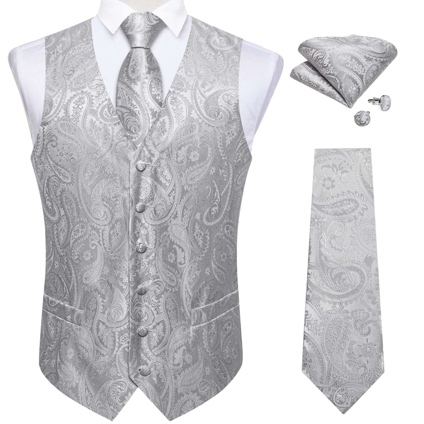 Luxury Paisley Men's Suit Vest Black Pink Red Wedding Prom Tuxedo Waistcoat Necktie Handkerchief Cufflink Sleeveless Jacket Vest