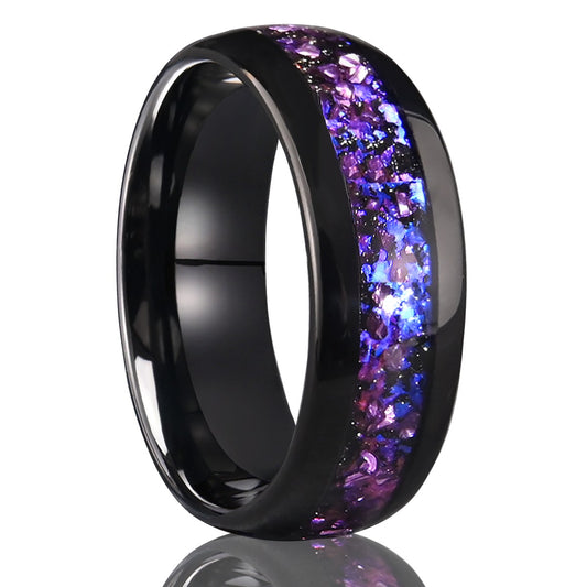 Mens Tungsten Carbide Ring Amethyst Inlay Black Wedding Band Engagement Promise Jewelry Gift 8MM Width Durable For Men DailyWear