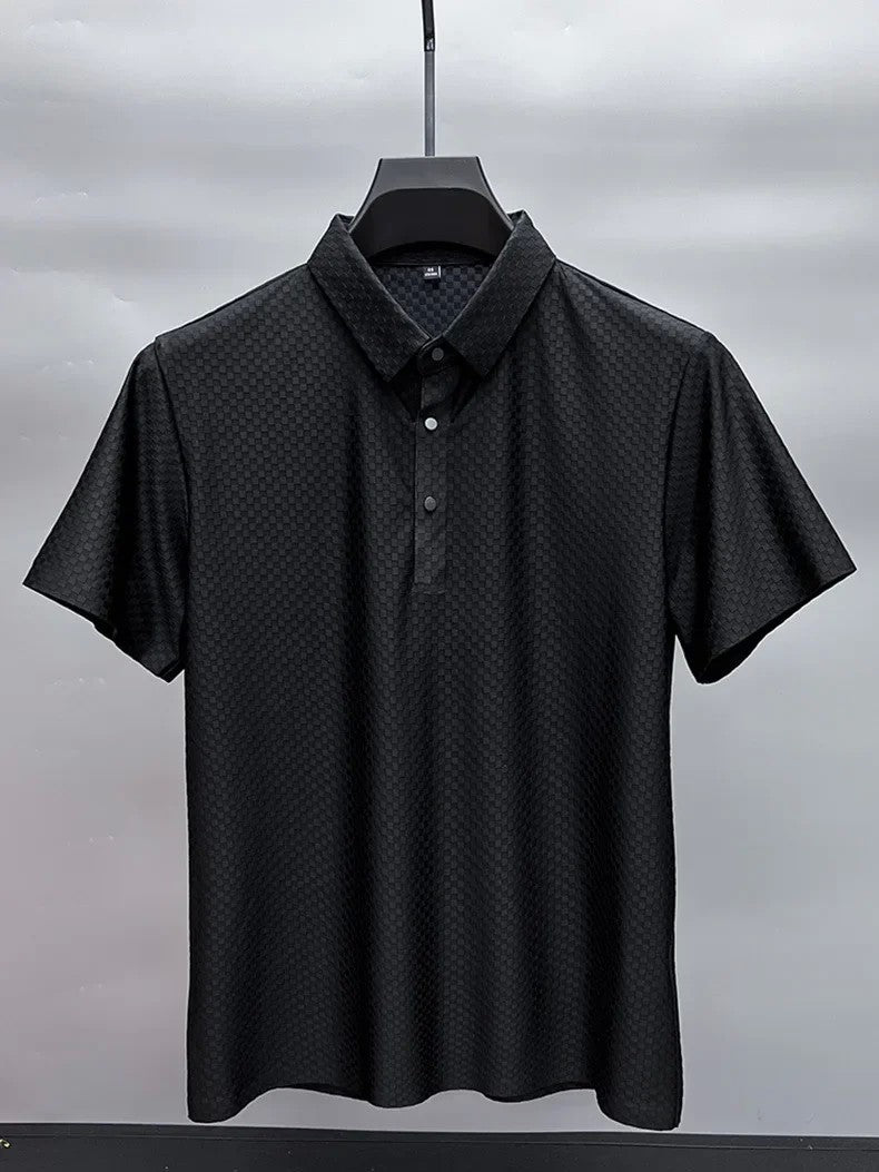 Men's Luxury and Fashionable Waffle Short Sleeve Polo Shirt, Lapel, Ice Silk, Breathable, Casual, Summer, 2024 New, High-End