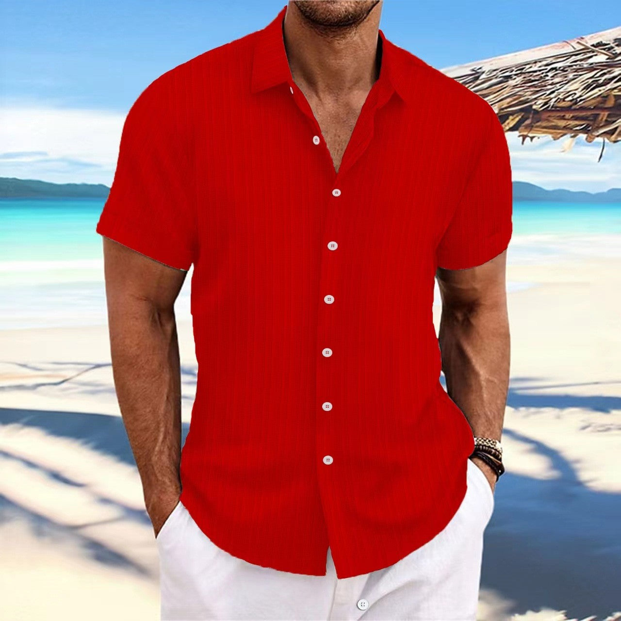 New retro style summer men's casual beach style shirt lapel short sleeve loose top Handsome shirt size S-3XL