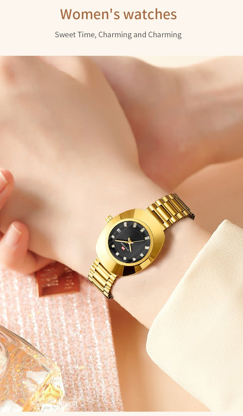 2024 New Women Oval Watch 34mm Stainless Steel Quartz Movement Brand Luxury Water Diamond Gold Black Casual Dress Banquet Watch