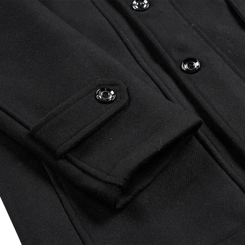 Fashion Middle Long Jacket Male Double Collar Zipper Coat Windbreak Woolen Overcoat Autumn Winter Wool Trench Coats