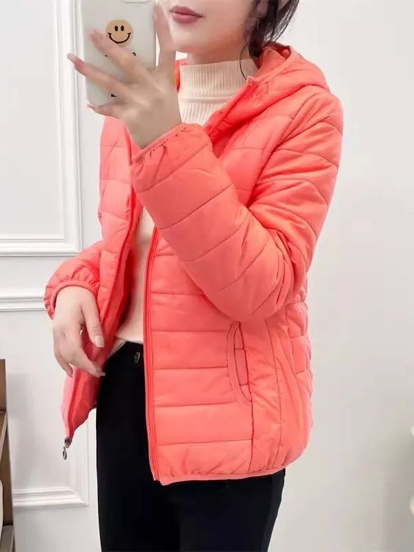 Minimalist Light Weight Women Down Cotton Jackets 2024 New Winter Korean Style Hooded Quilted Parkas Female Windbreaker Outwear