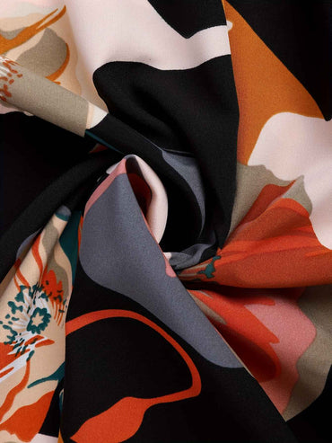 2025 Plus Size Fashion Selection! Black Floral - Print Elastic - Waist Midi Skirt (Plus Size). The Colorful Floral Patterns Are