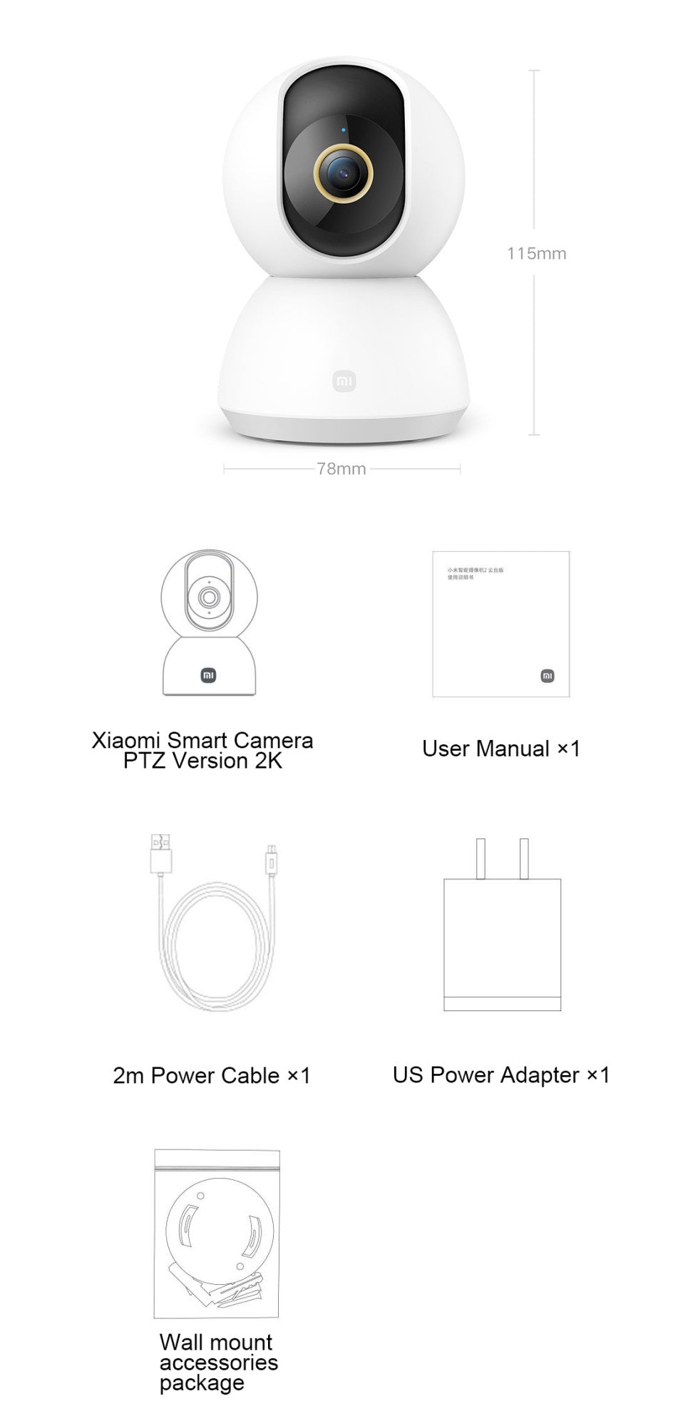 XIAOMI Home Security Intelligent Wifi Camera PTZ 2K,Color Night Vision,Two?Way Audio,AI Human Face Detection,Chinese Version