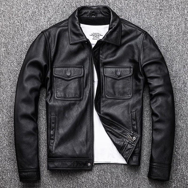 Wholesales.100% Genuine Leather jacket.Classic casual black Men cowhide clothes.quality plus size leather coat.Father's gift