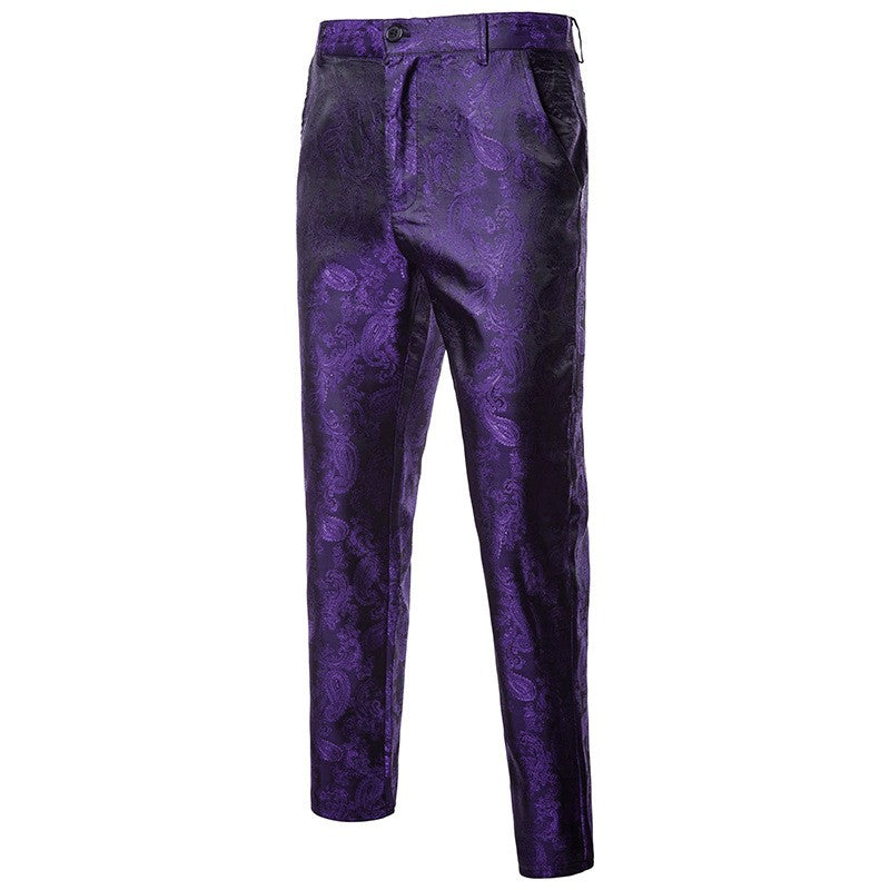 Calça de Terno Masculino Social Jacquard Preta / Vermelha / Roxa / Azul-Marinho Moda Masculina Casamento Festa Calça Fina