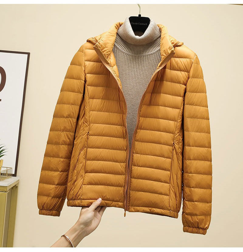 Schinteon Women Ultralight 90% White Duck Down Jacket with Removable Hood Autumn Winter Thin Outwear Portable Storage 2024 New