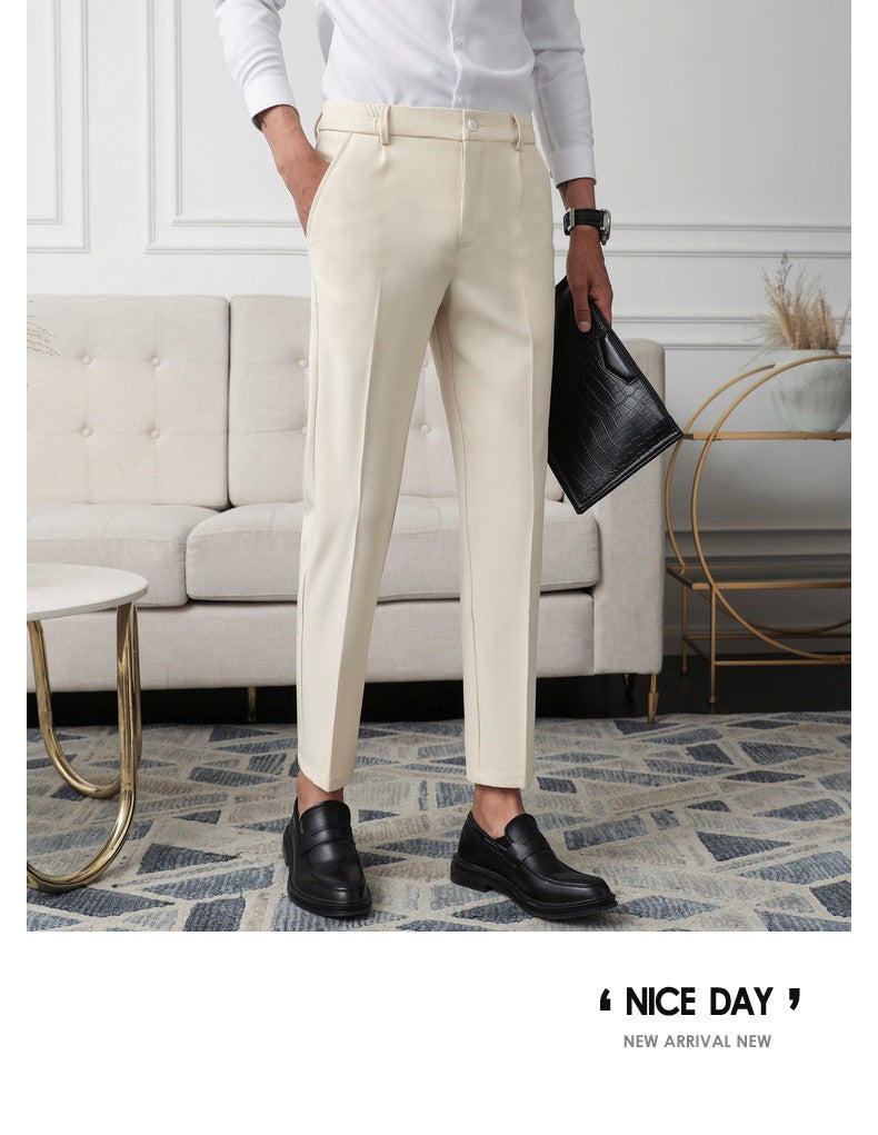 New Men Non-iron fabric Dress Pants Slim Straight Black Apricot Dark Gray Casual Suit Pants Male Business Little Feet Suit pants