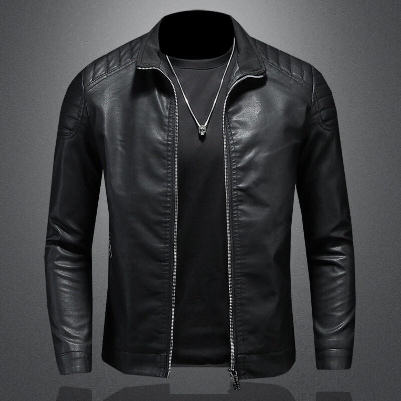 Motorcycle PU Leather Jacket Men Winter Leahter Jacket Male Stand Collar Casual Windbreaker trendy mens clothing black blue coat