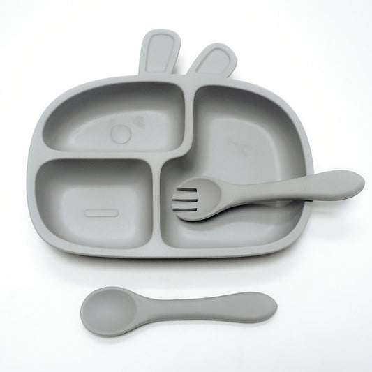 3pcs Children's silicone dinner plate set one-piece suction cup complementary plate compartment plate eating training