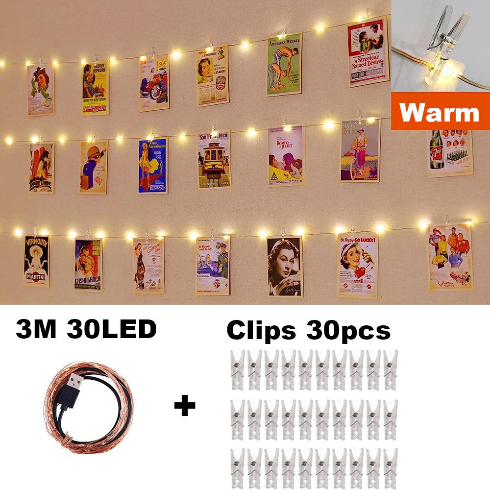 Photo Clip String Lights LED Fairy Lights Picture Clips USB Powered String Light with Clips for Bedroom Christmas Party Decor