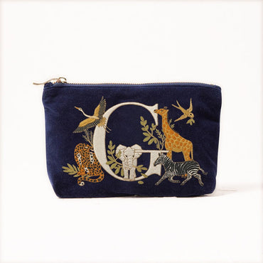Velvet Clutch Makeup Bag Featuring Cute Animal Alphabet Print