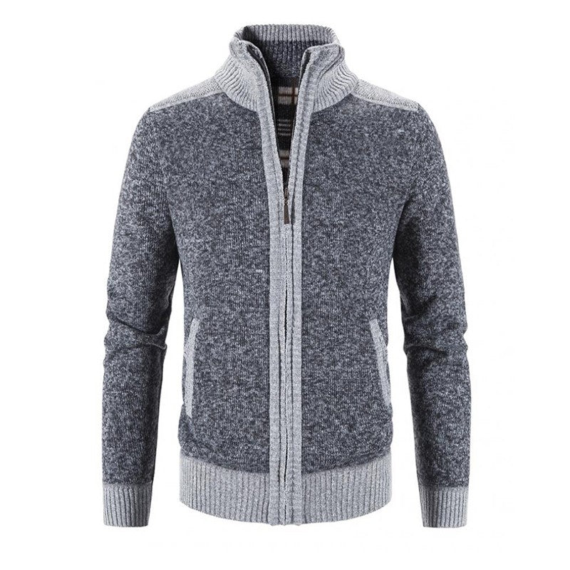New Winter Men's Patchwork Jacket Knitted Coat Fashion Cardigan Outerwear Long Sleeves Casual Thick Slim Warm Zipper Coats