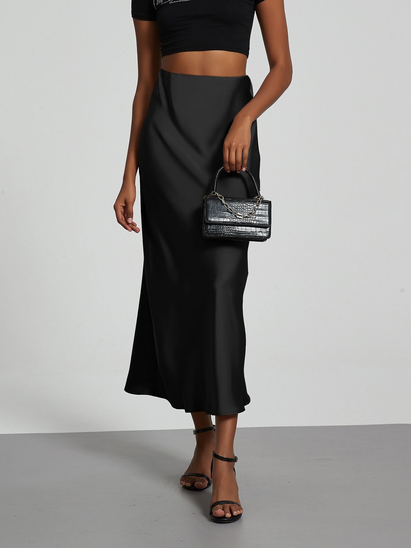 Fashion Satin Party Long Skirt High Waist Solid Color Casual Basic Women Skirts