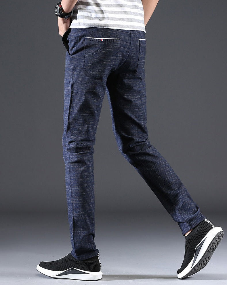 Male Suit Trousers Gray Plaid Check Straight Cheap Clothing Premium Men's Summer Pants Thin Casual Classic Slacks Dress Up