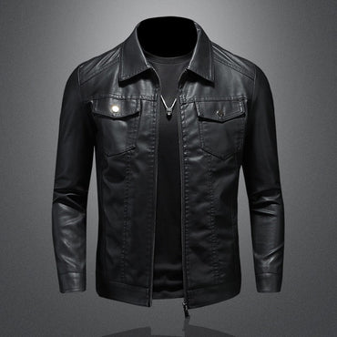 Men's Leather Jacket 2025 New Spring Autumn Winter Korean Style Slim Fit Trendy Fleece Lined Thickened Motorcycle Jacket Men's
