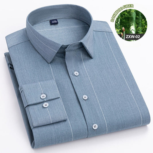 Bamboo Fiber Casual long-sleeve shirts for man elastic Anti-wrinkle striped slim fit formal shirt soft business designer clothes
