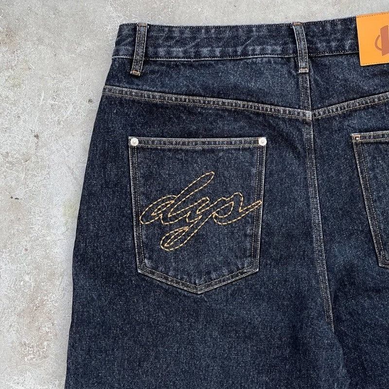Y2K baggy denim shorts retro embroidered letter striped graphic zipper shorts men women clothing trendy hip hop streetwear