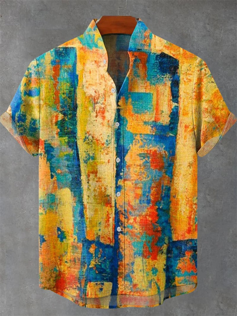 Fashionable Casual Men's Shirt Short Sleeve 3D Medusa Print Pattern Linen Clothing Hawaiian Flower Top