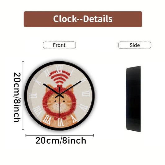 WIFI Kitten Cartoon Round Silent Hanging Wall Clock, Suitable For Living Room, School, Study Room, Bedroom, Children's Gifts
