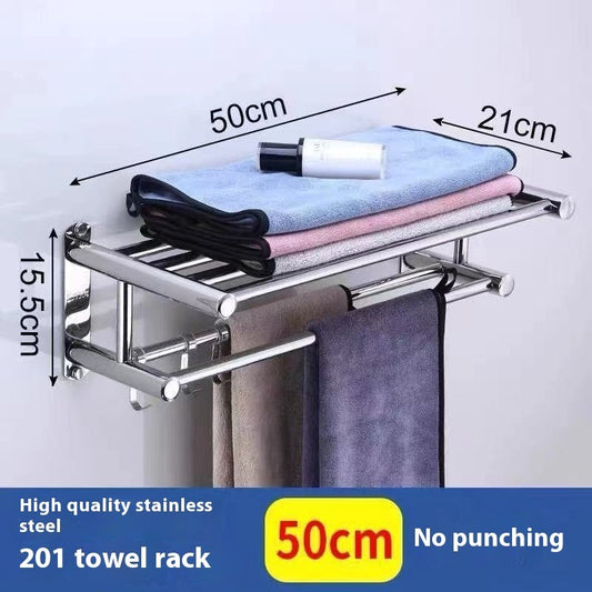 40/50/60cm Towel Rack with Movable Hooks Steel Bathroom Kitchen Towel Holder Wall Mounted Towel Rack for Home Hotel Accessories