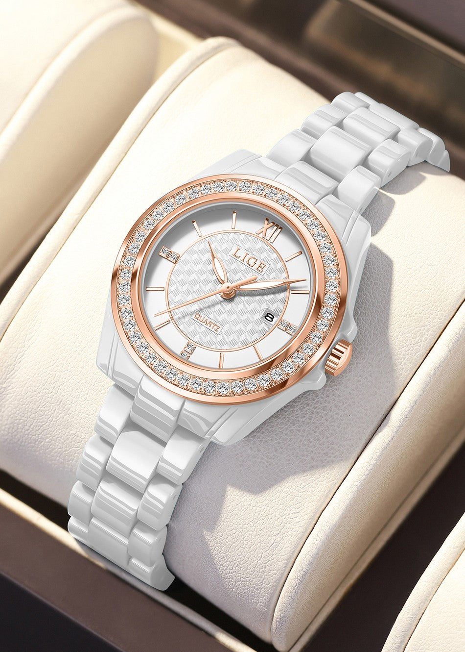 LIGE Fashion Quartz Watch for Women Stainless Steel Ceramics Strap Waterproof Women's Watches Elegant Luxury Ladies Wristwatch