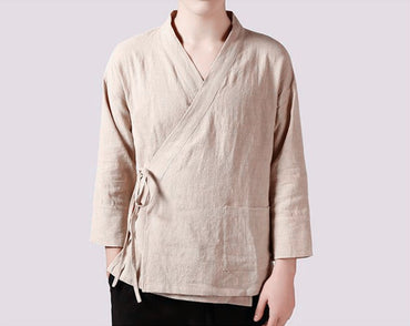 Men's linen vest Men's shirt Long sleeved Chinese official collar Traditional Kung Fu Tang casual social shirt Plus size shirts