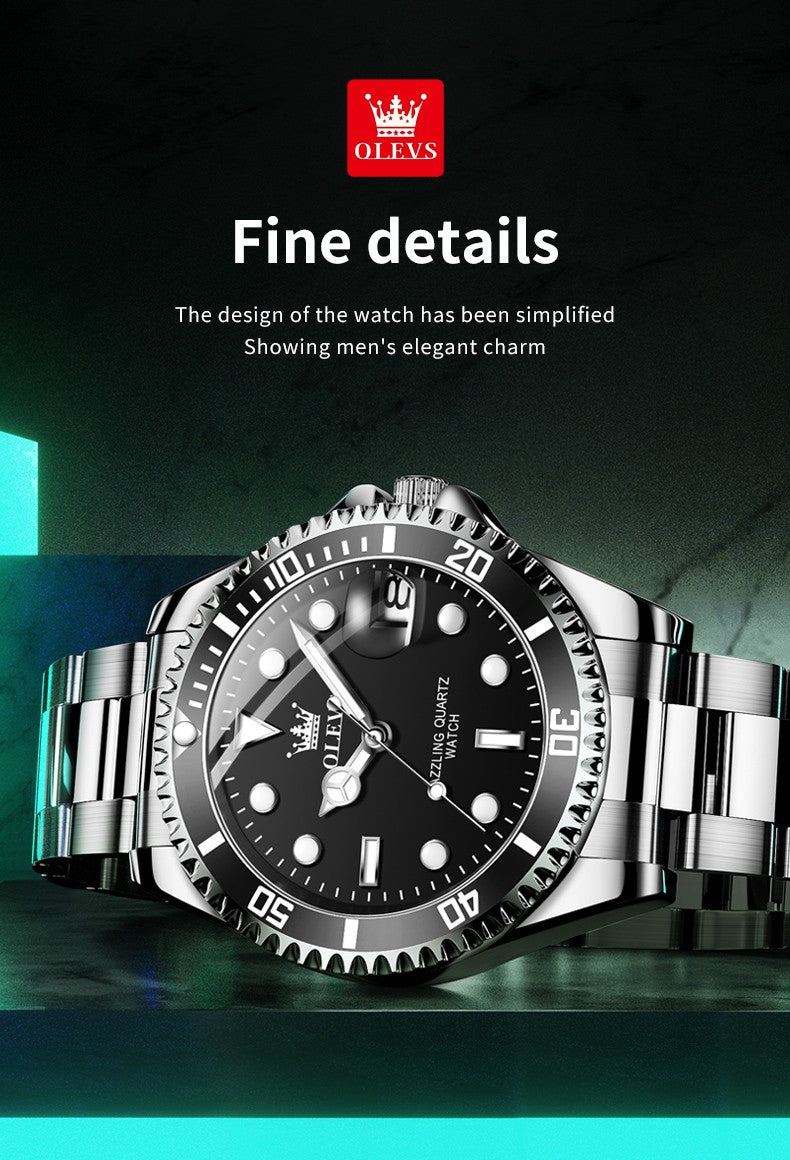 OLEVS Men's Watches Trend Luxury Fine Steel Strap Big Date Original Brand Quartz Wristwatch for Man Waterproof Luminous 5885 New